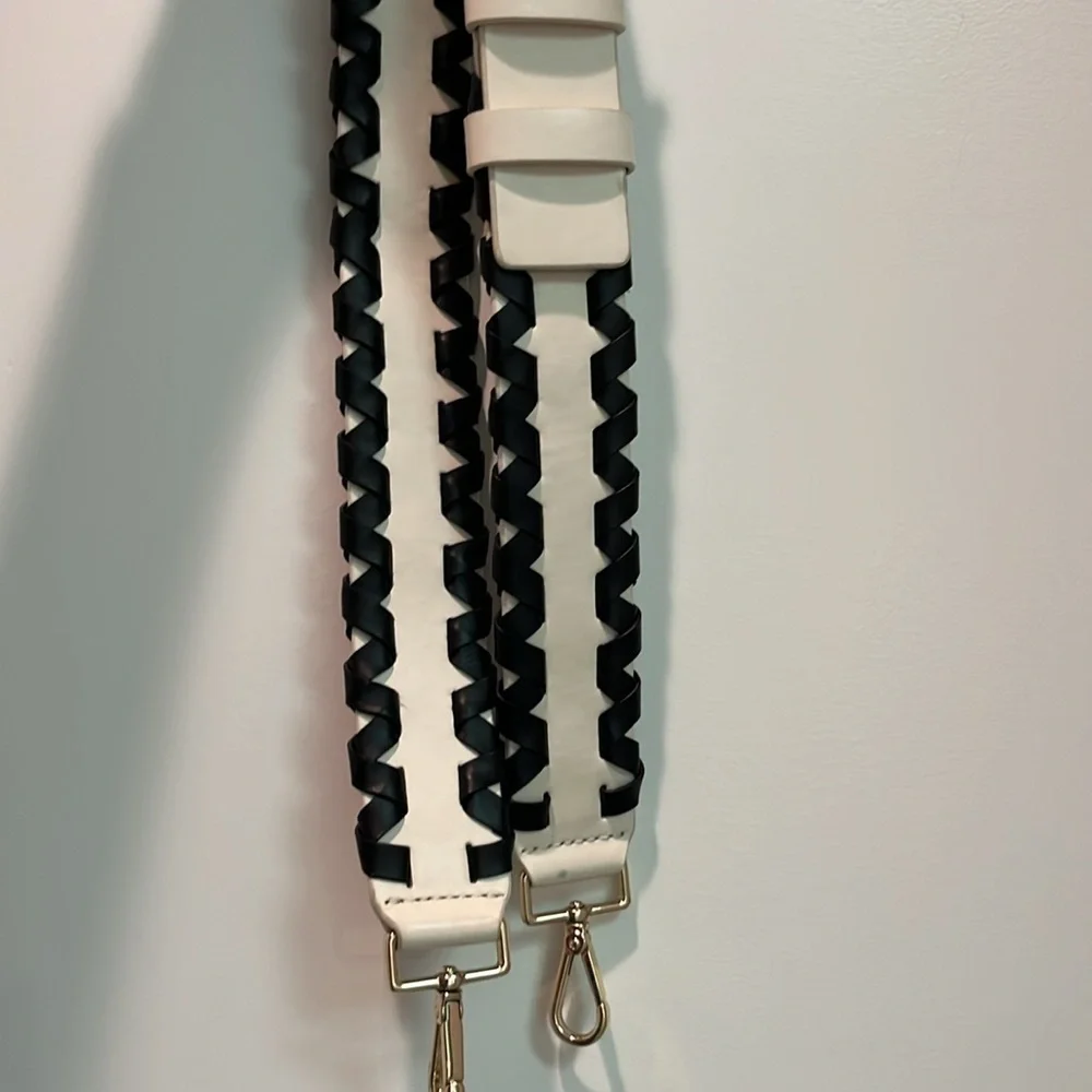 kate spade White and Black Leather braided Woven clip on guitar strap